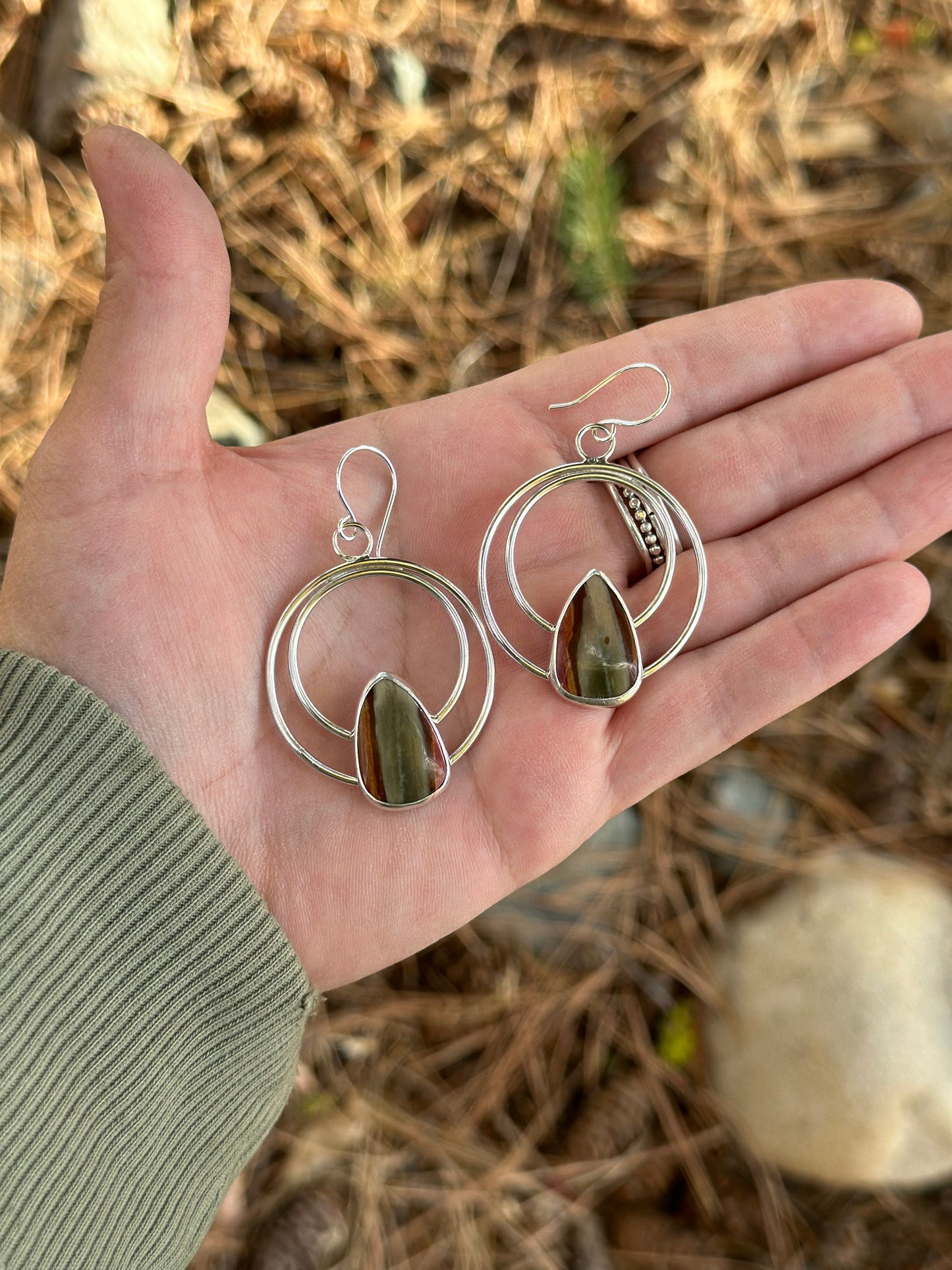 Polychrome Jasper Double Hoops