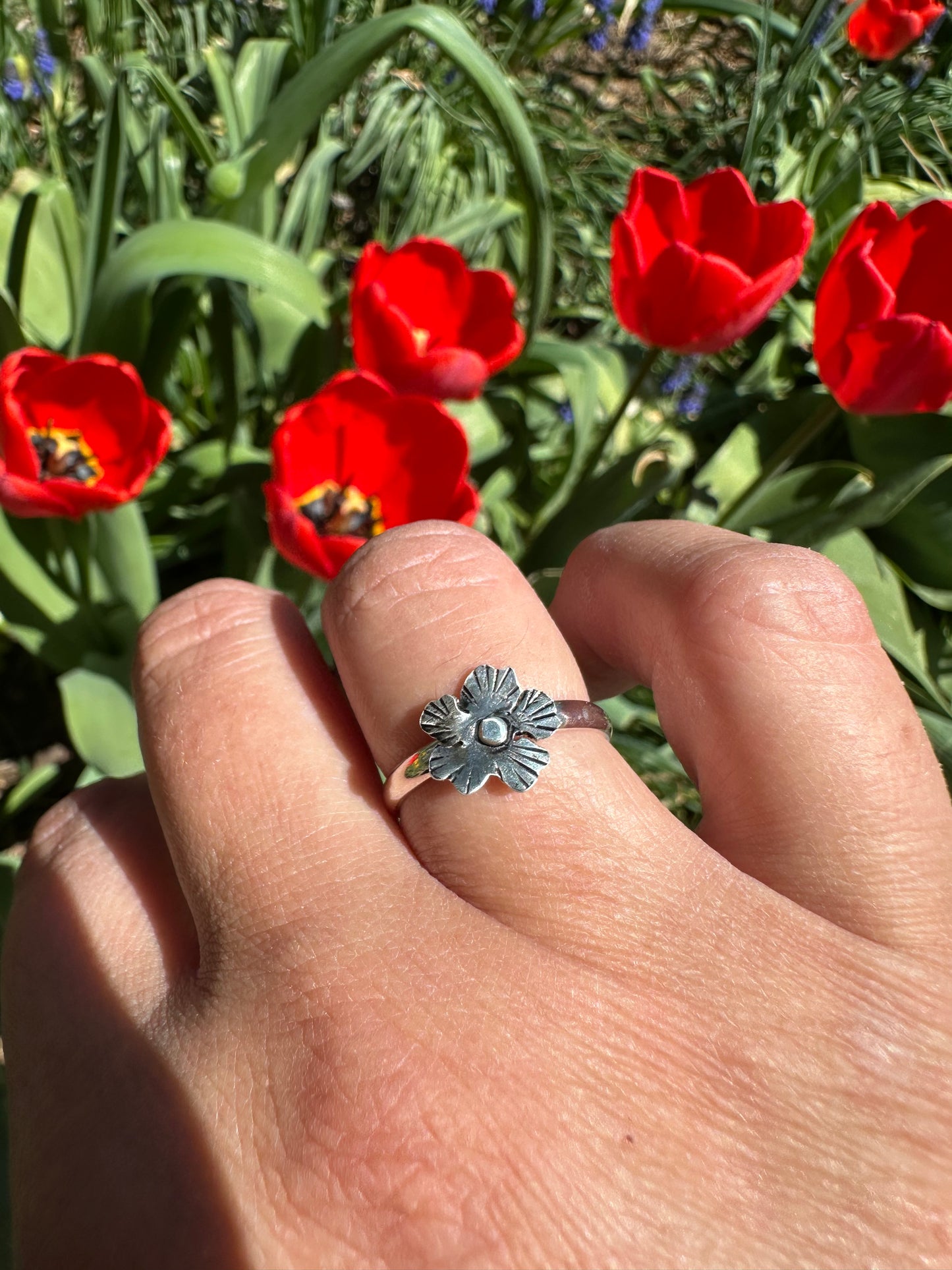 Mini Flower Ring; Sterling Silver— Made to Order