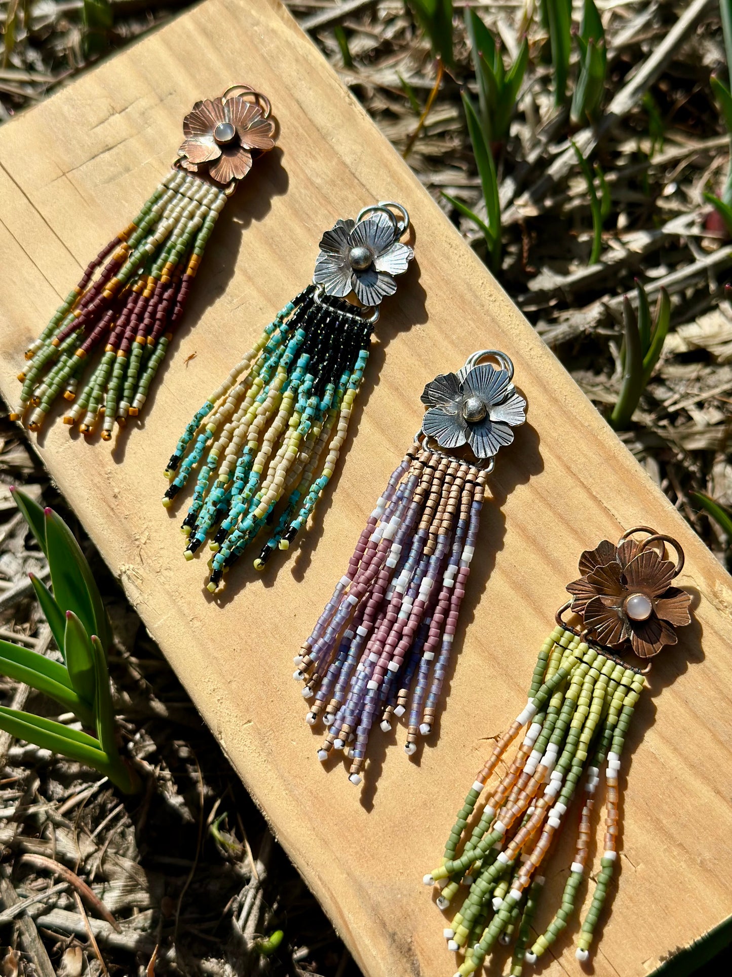Beaded Flower Earrings— Made to order