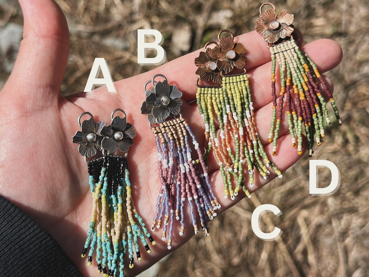 Beaded Flower Earrings— Made to order
