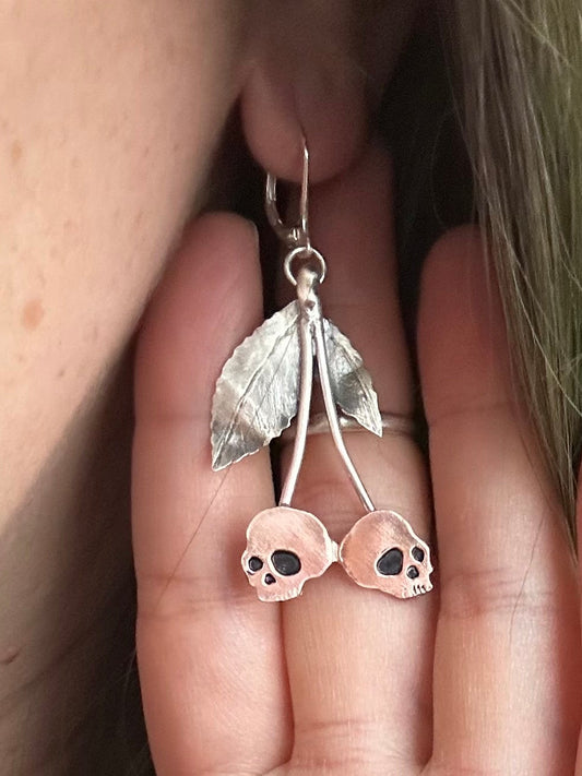 Skull Cherry Earrings - Mixed Metals