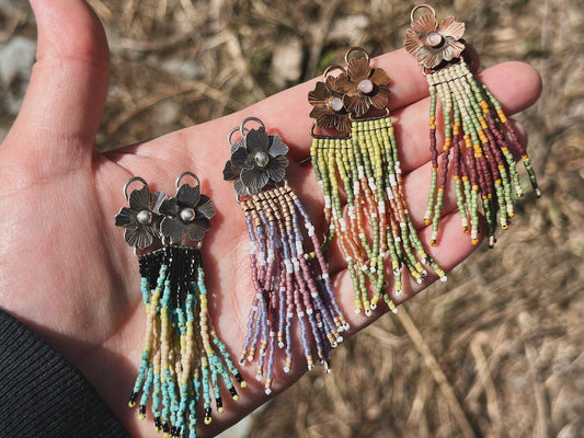 Beaded Flower Earrings— Made to order